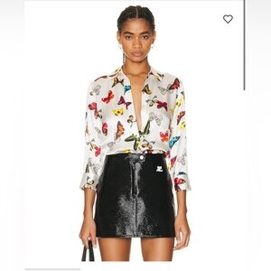 L'AGENCE Dani 3/4 Sleeve Blouse in White With Multi Butterflies SZ M